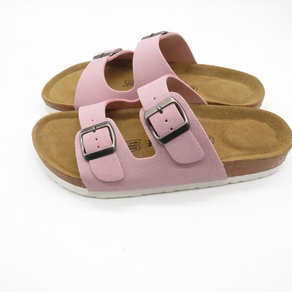 Cushionaire Womens Pink Double-Buckle Sandals 9 Slip-On Faux Suede NEW - Picture 5 of 6